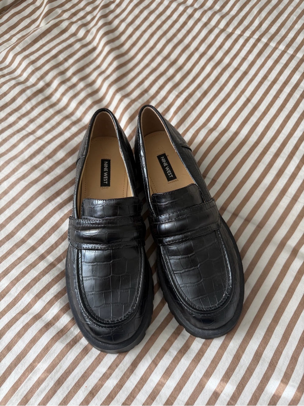 Nine West Black Croc-Embossed Penny Loafers